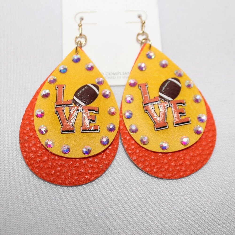 LOVE Football Orange and Yellow Dangle Earrings